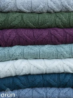 Aran Cable Knit Blanket Super Soft Merino Ocean Blue