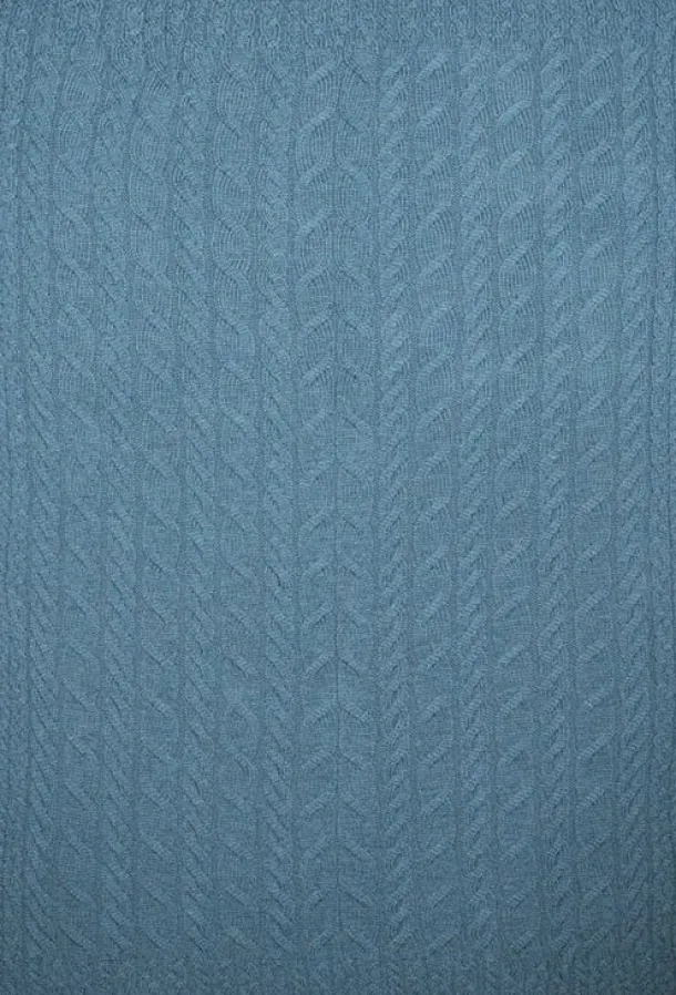 Aran Cable Knit Blanket Super Soft Merino Ocean Blue