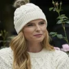 Aran Cable Knit Hat Pom Pom Natural
