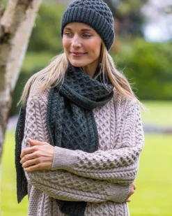 Aran Cable Knit Scarf Army Green