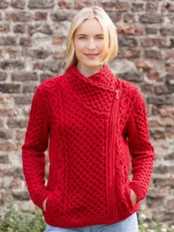 Aran Cable Knit Side Zip - Raspberry