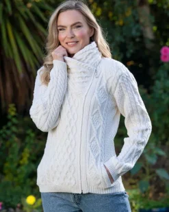 Aran Cable Knit Side Zip Natural