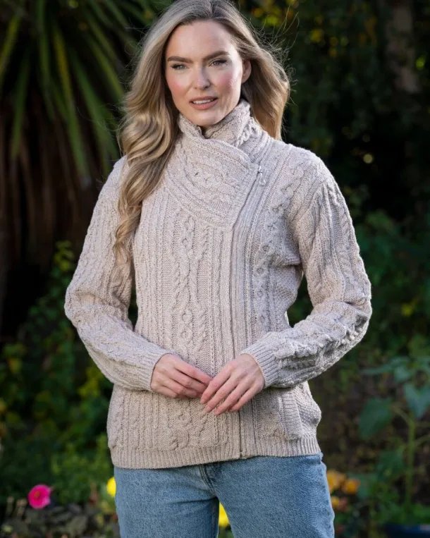 Aran Cable Knit Side Zip Parsnip