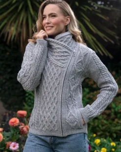 Aran Cable Knit Side Zip Silver Grey