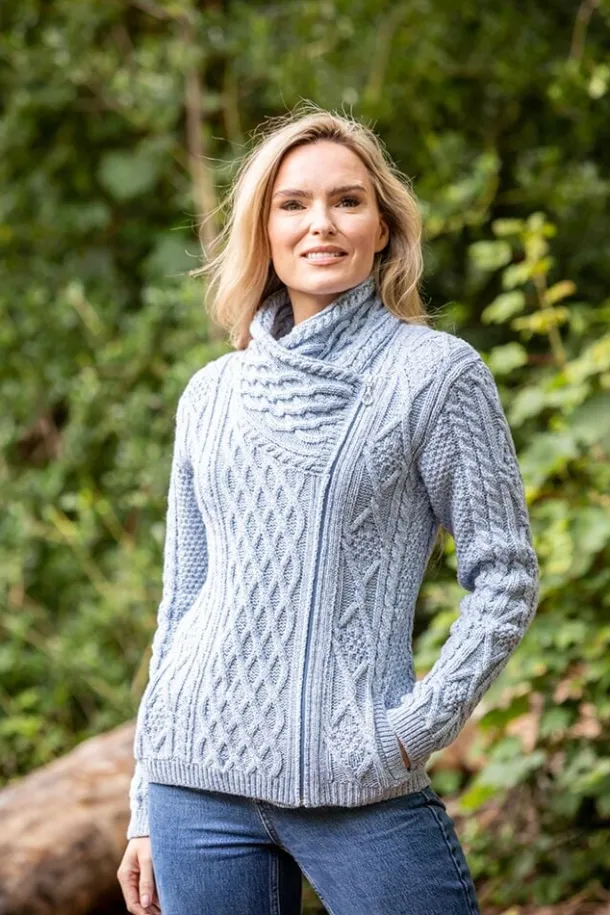 Aran Cable Knit Side Zip Sky