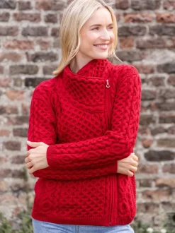 Aran Cable Knit Side Zip - Raspberry