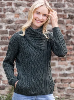 Aran Cable Knit Side Zip Army Green