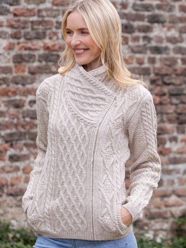 Aran Cable Knit Side Zip Parsnip