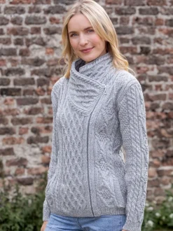 Aran Cable Knit Side Zip Silver Grey