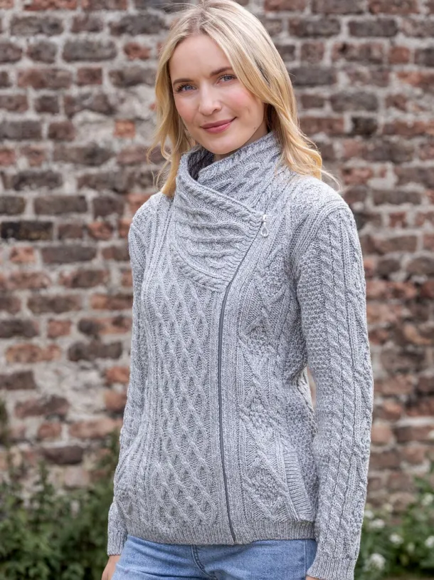 Aran Cable Knit Side Zip Silver Grey