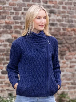 Aran Cable Knit Side Zip Deep Water Blue