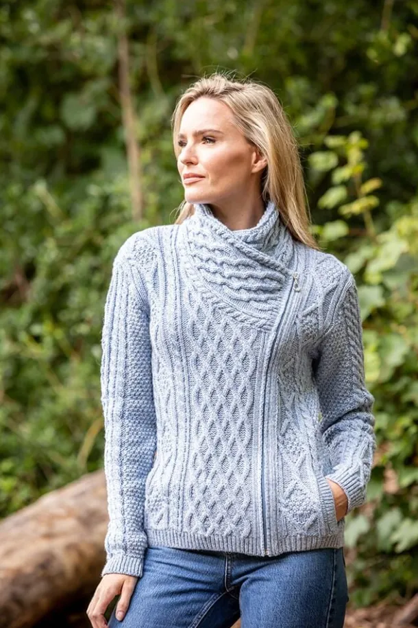 Aran Cable Knit Side Zip Sky