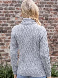Aran Cable Knit Side Zip Silver Grey