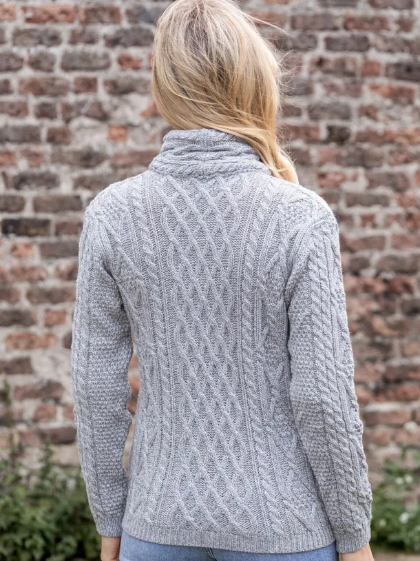 Aran Cable Knit Side Zip Silver Grey