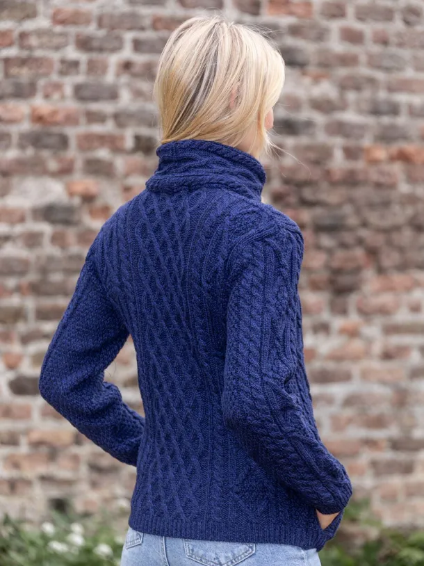 Aran Cable Knit Side Zip Deep Water Blue