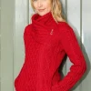 Aran Cable Knit Size Zip - Red