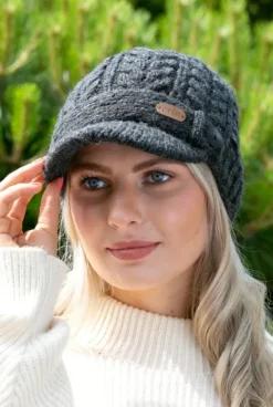 Aran Cable Peak Hat Charcoal