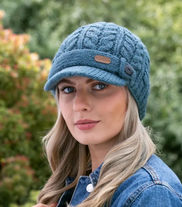 Aran Cable Peak Hat Denim