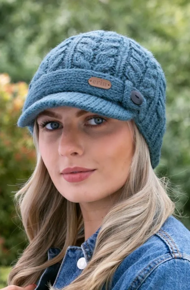 Aran Cable Peak Hat Denim