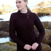 Aran Cardigan with Side Buttons Damson