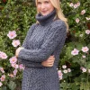 Aran Cowl Neck Merino Wool Sweater Slate