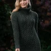Aran Cowl Neck Merino Wool Army Green