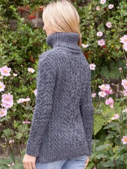 Aran Cowl Neck Merino Wool Sweater Slate