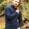 ARAN HALF ZIP SWEATER 2507- Navy with Terracotta collar