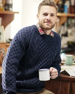 Aran Handknit Sweater Nightshade Navy