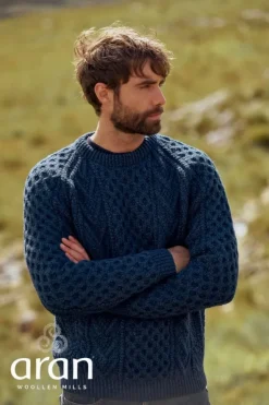 Aran Handknit Sweater Nightshade Navy