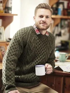 Aran Handknit Sweater S157 Green