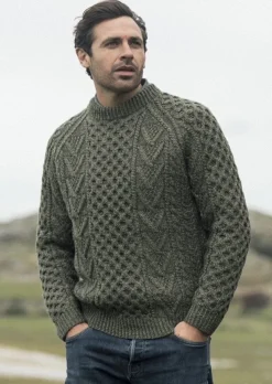 Aran Handknit Sweater S157 Green