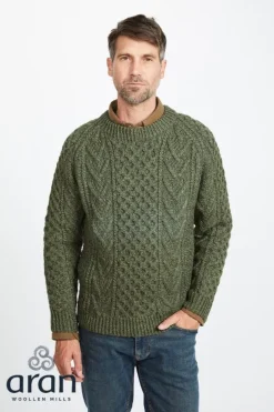 Aran Handknit Sweater S157 Green