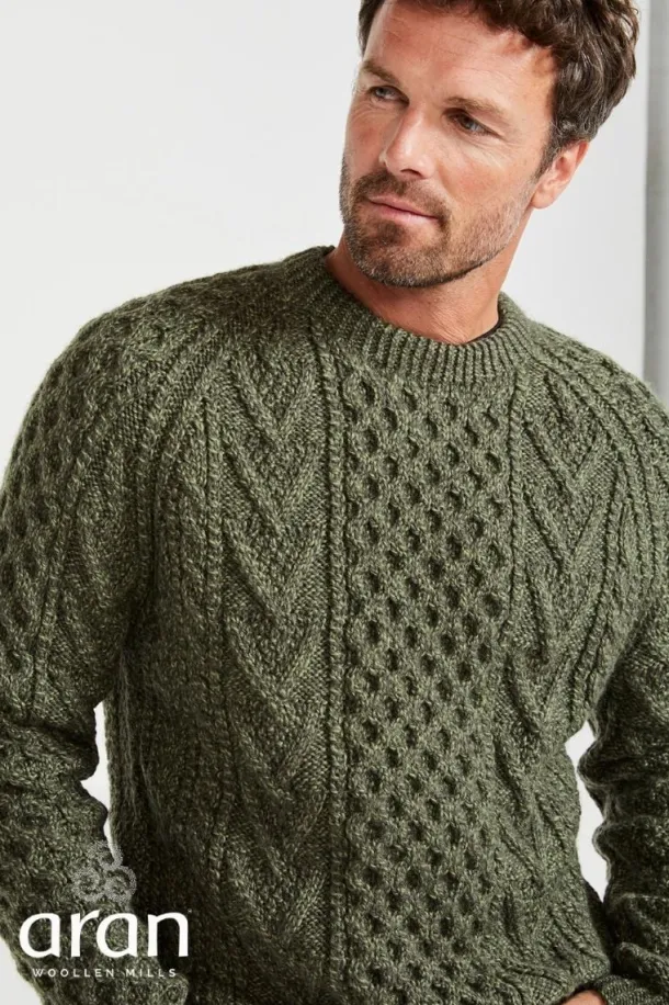 Aran Handknit Sweater S157 Green