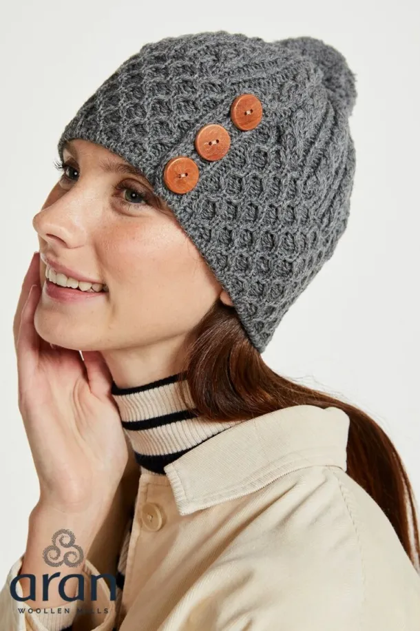 Aran Hat with Pom Pom - Charcoal