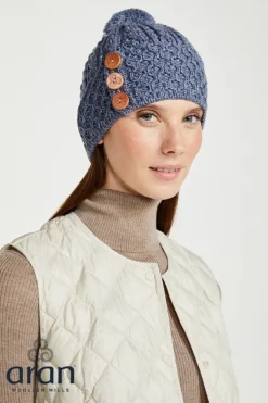 Aran Hat with Pom Pom - Denim