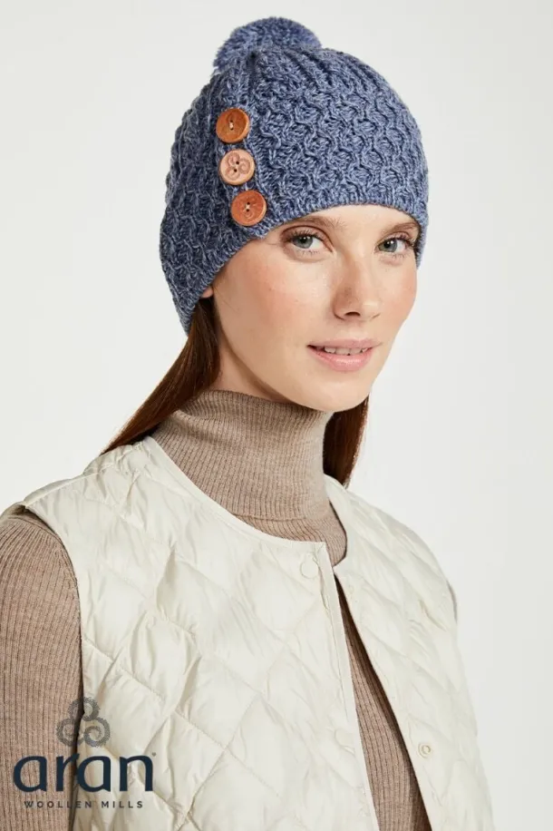 Aran Hat with Pom Pom - Denim