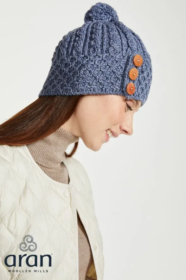 Aran Hat with Pom Pom - Denim