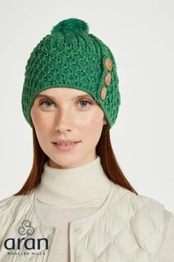 Aran Hat with Pom Pom - Kiwi