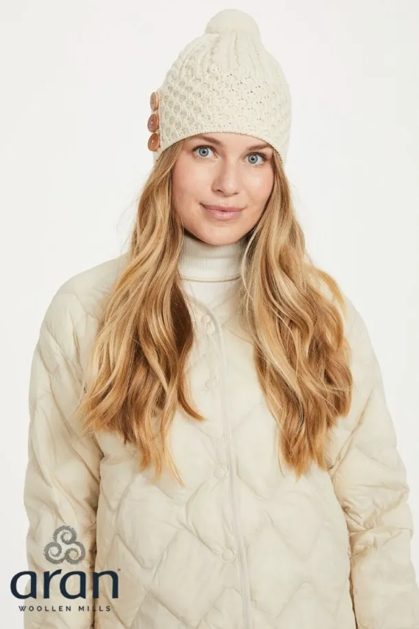 Aran Hat with Pom Pom - Natural