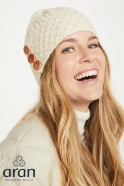 Aran Hat with Pom Pom - Natural