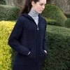 Aran Hooded Coat with Celtic Zipper Navy