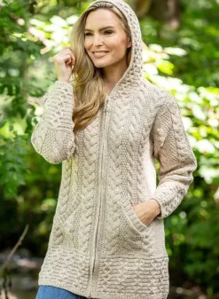 Aran Hooded Coat with Celtic Knot Zipper