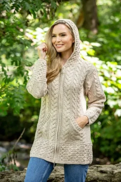 Aran Hooded Coat with Celtic Knot Zipper