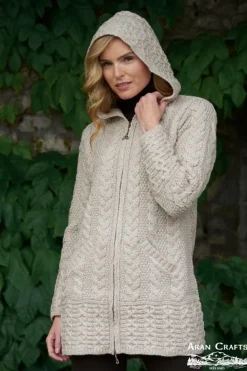 Aran Hooded Coat with Celtic Knot Zipper