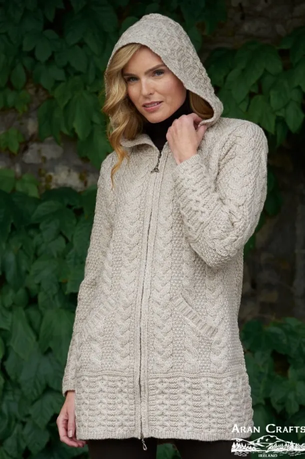 Aran Hooded Coat with Celtic Knot Zipper