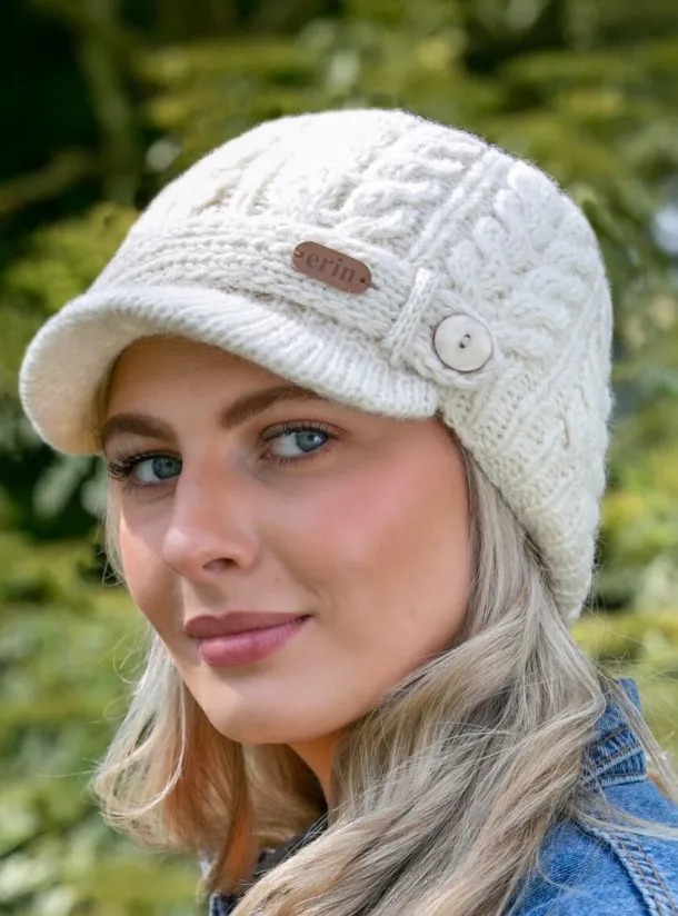 Aran Peak Cable Hat Natural White