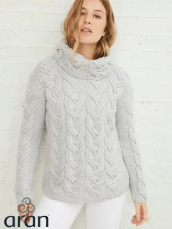 Aran Super Soft Chunky Cowl Neck Light Silver