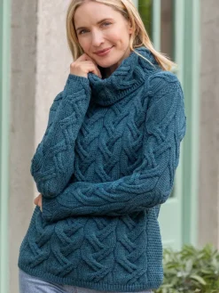 Aran Super Soft Cowl Neck Sweater Teal