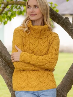 Aran Super Soft Cowl Neck Sweater Sunshine